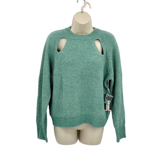 Worthington Petites Crew Neck Sweater Womens Size PL Top Jade Cut Out Detail NEW - Picture 2 of 11